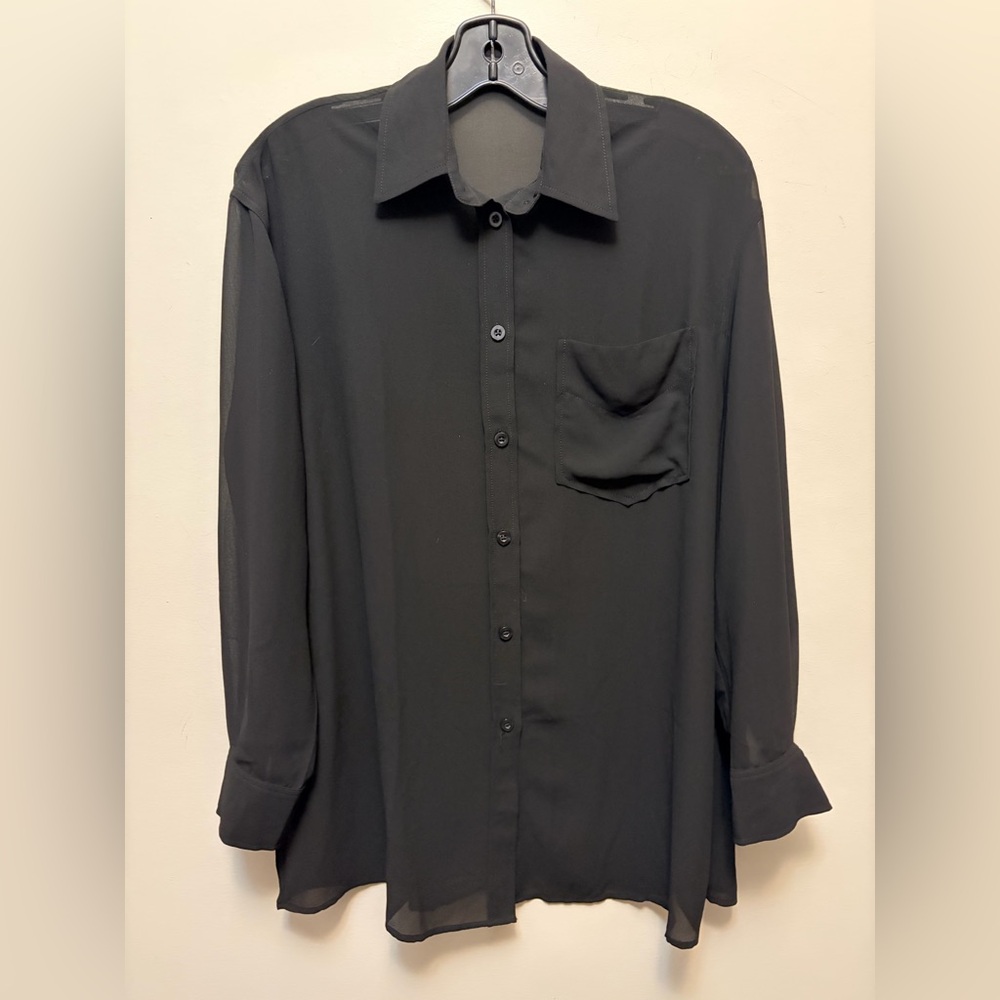 Knix Papaya Oversized Sheer Black Chiffon Button Down Shirt - Picture 2 of 6